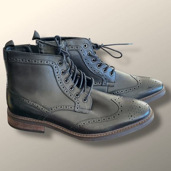 Men\'s 13 MORETTI Birmingham Side Zip Black Leather Wingtip Boots